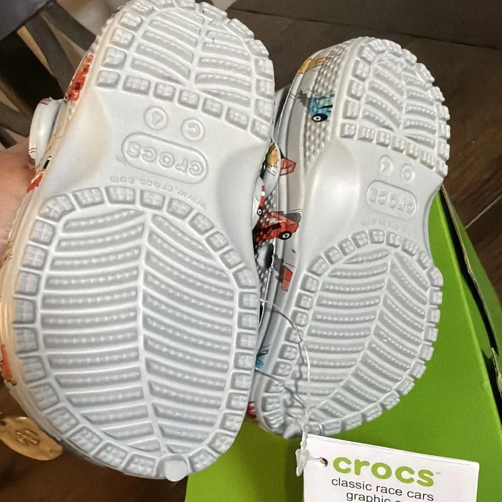 Crocs Classic Race Cars Graphic Clogs Toddler C4 Mirage Multi NWT